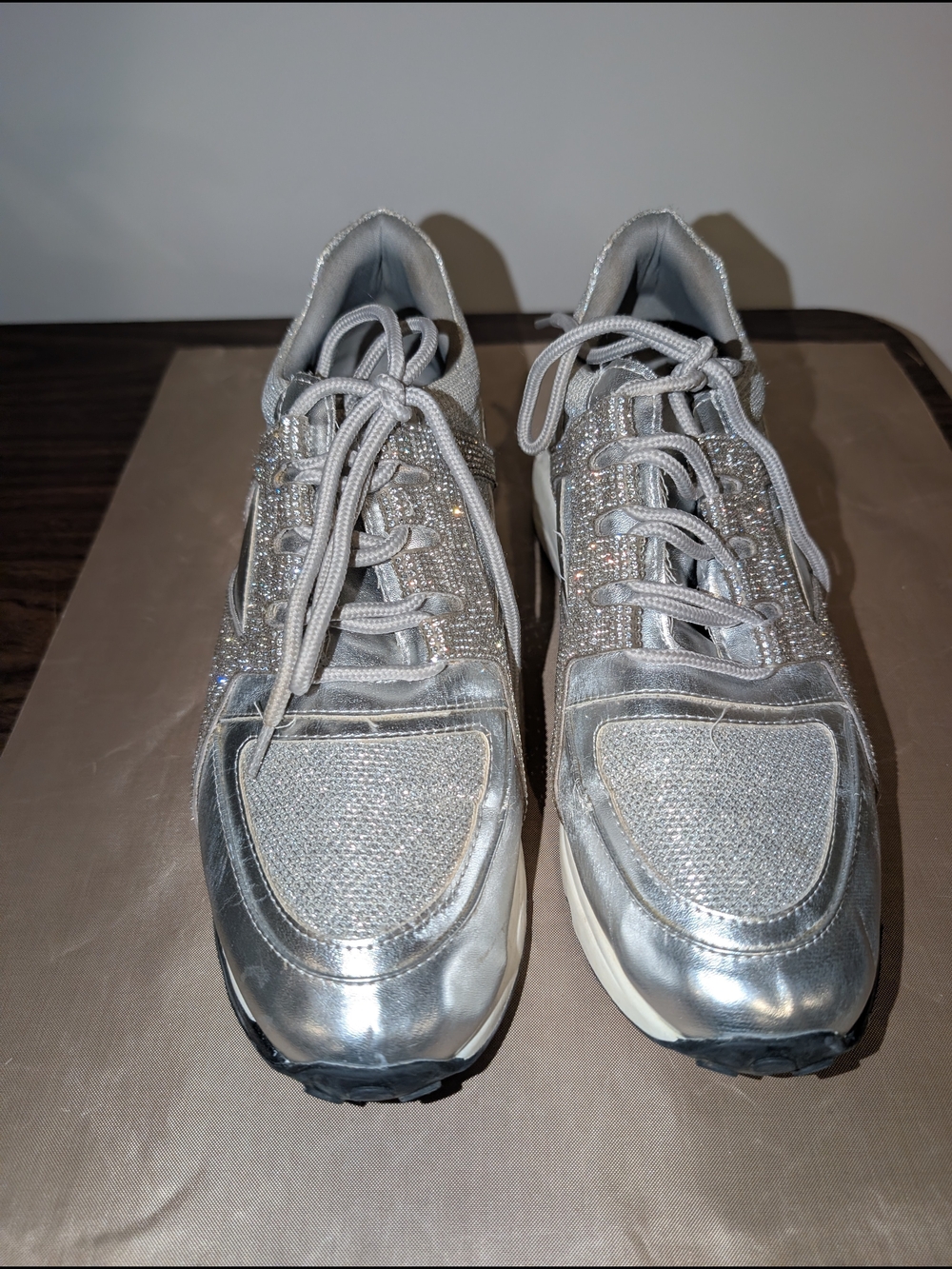 Steven Madden Women's Silver Sparkle Lace-Up Sneakers Size 11